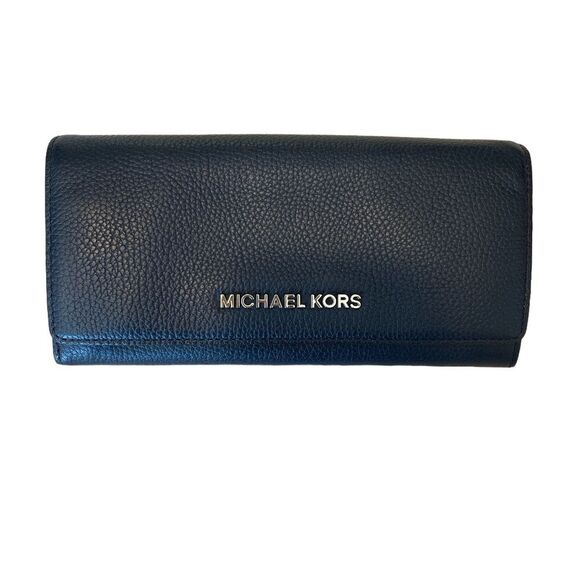 Michael Kors Jet Set Travel PVC Large Trifold Wallet in Deep Navy Blue - Picture 1 of 5